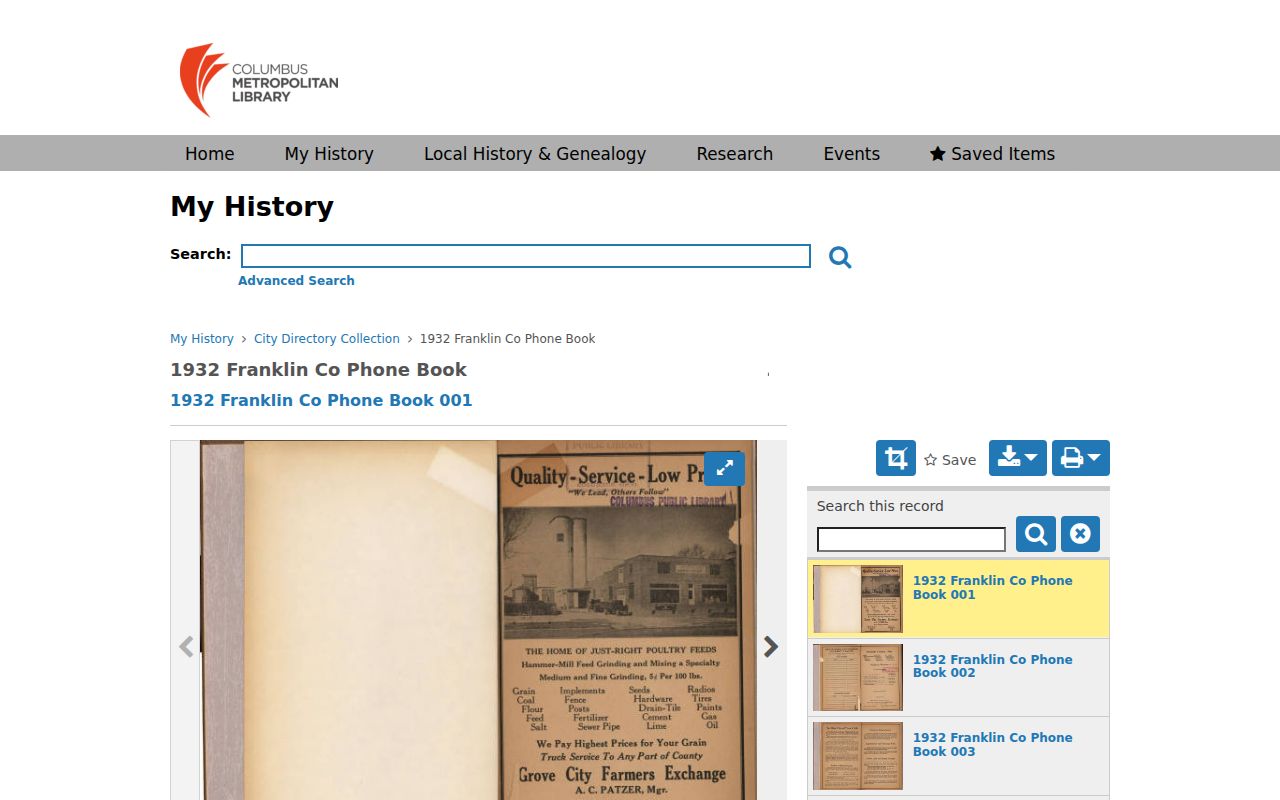 Gahanna city directory 1932 Franklin County telephone directory record