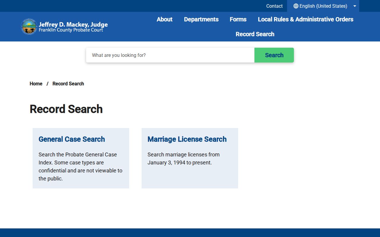 Gahanna residents directory Franklin County Probate record search