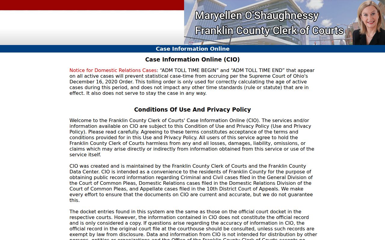 Gahanna residents directory Franklin County Clerk case information search