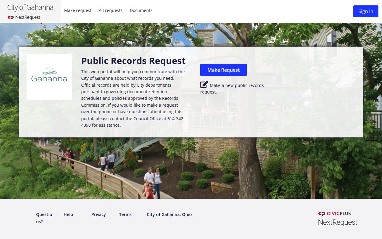 Gahanna residents directory NextRequest public records portal