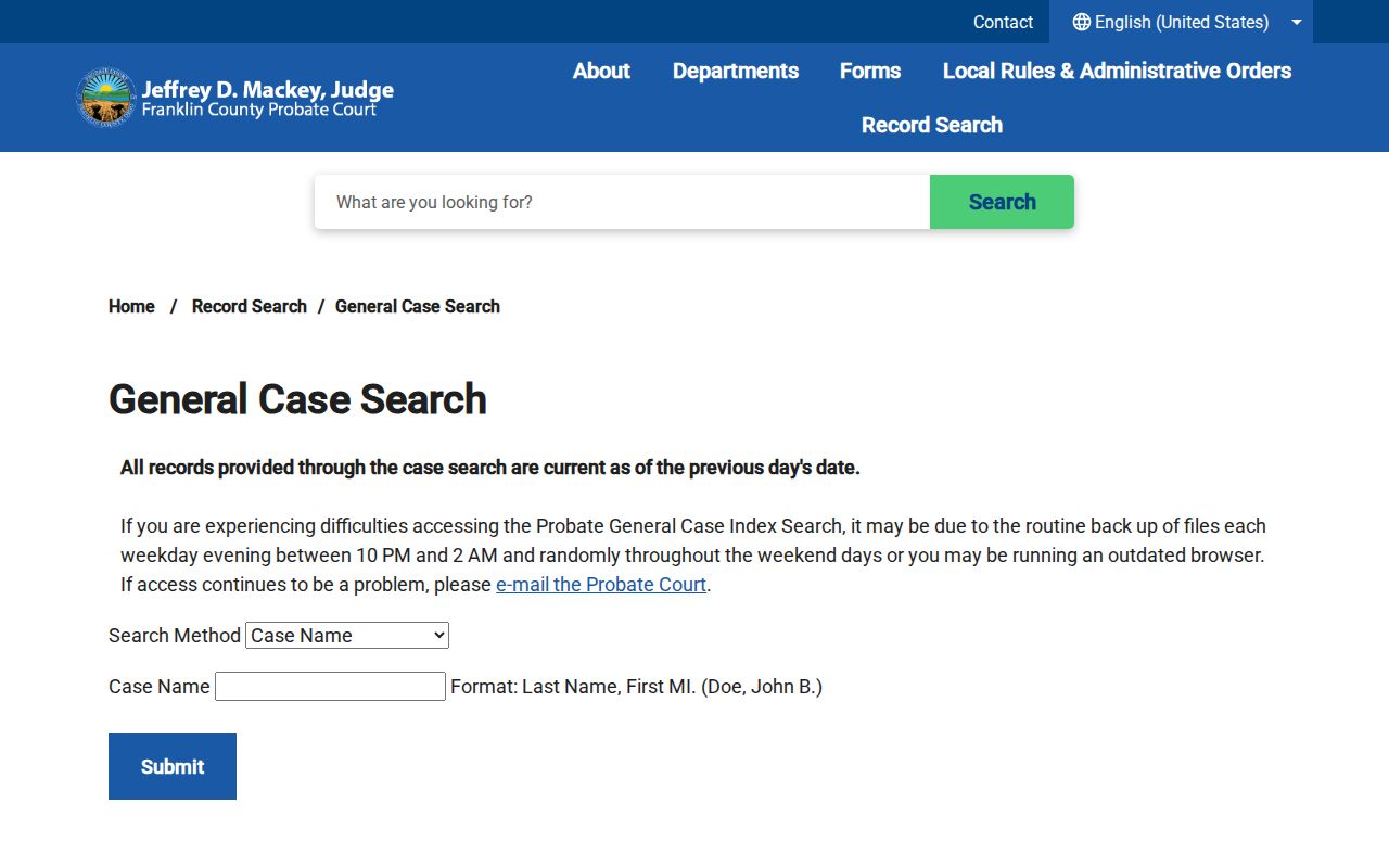 Gahanna resident lookup Franklin County Probate General Case Search