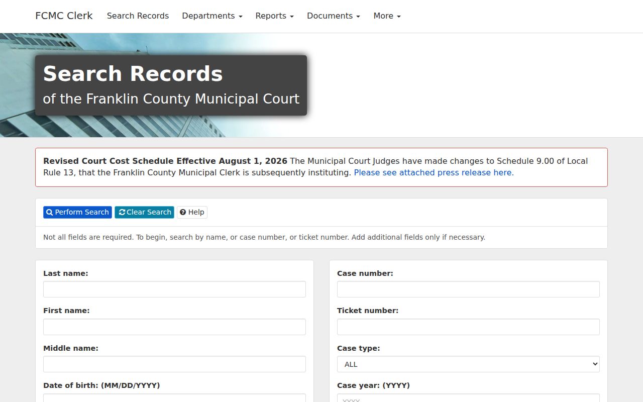 Gahanna resident lookup Franklin County Municipal Court search screen